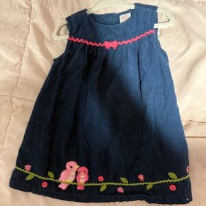 Gymboree Navy  Curdoroy Dress with Pink and Green Embroidery 12-18 months baby